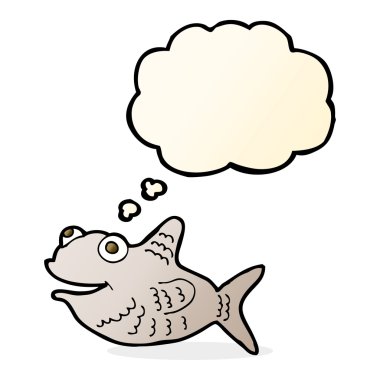 Düşünce baloncuklu mutlu balık çizgi filmi