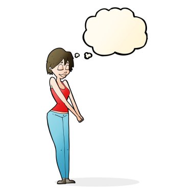 Düşünce kabarcığı olan çizgi film içerikli kadın