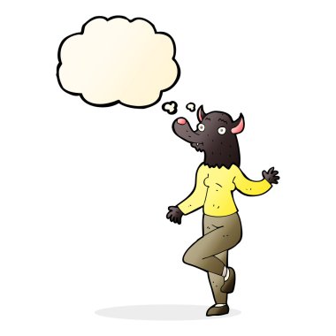 Düşünce köpüğüyle dans eden kurtadam kadın.