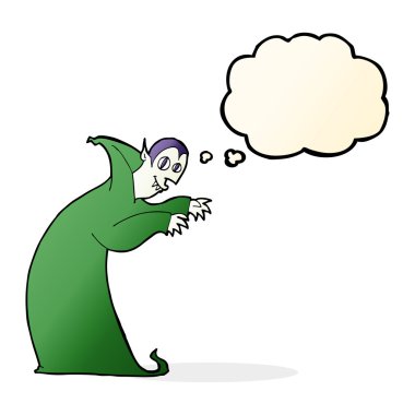 Düşünce baloncuğu olan ürkütücü vampir çizgi filmi.