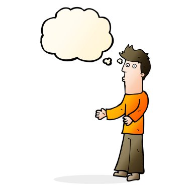 Çizgi film adamı düşünce balonuyla açıklıyor.