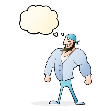 Düşünce baloncuğu olan erkek bir denizci.