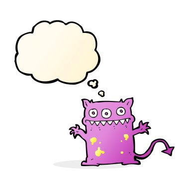 Düşünce baloncuklu küçük canavar.