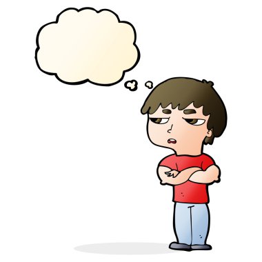 Çizgi film düşünce baloncuğu ile rahatsız çocuk