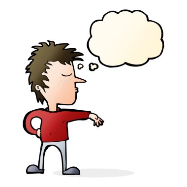 Çizgi filmci, düşünce baloncuğuyla kamp hareketi yapıyor.