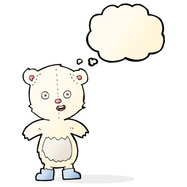 Düşünce baloncuklu çizmeli mutlu oyuncak ayı.