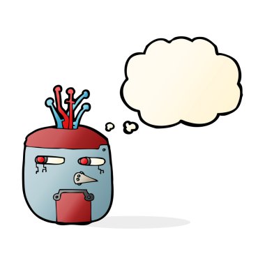 Düşünce baloncuklu altın renkli robot kafası