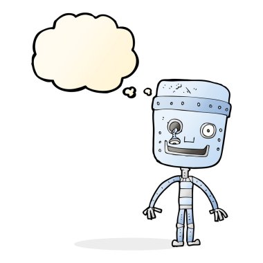 Düşünce baloncuklu komik robot.