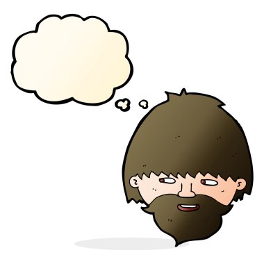 Düşünce baloncuğu olan sakallı adam.