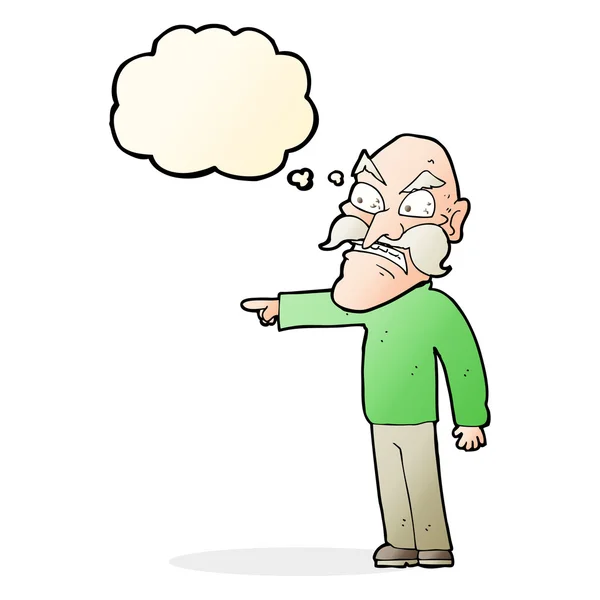 Cartoon furious old man with thought bubble — Stock Vector