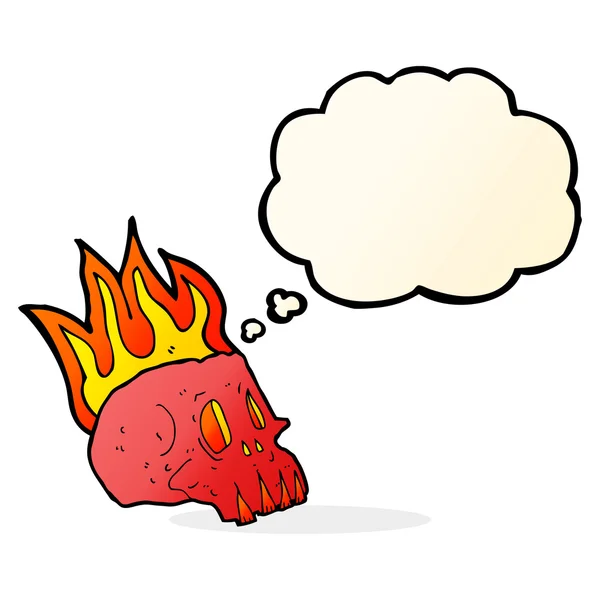 Cartoon flaming skull with thought bubble — Stock Vector