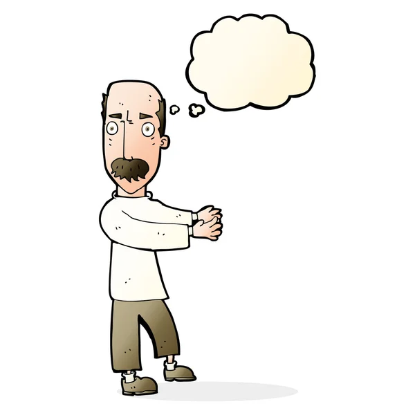 Cartoon balding man explaining with thought bubble — Stock Vector