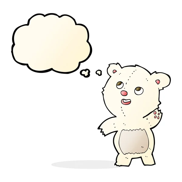 Dessin animé mignon agitant ours polaire nounours avec bulle de pensée — Image vectorielle