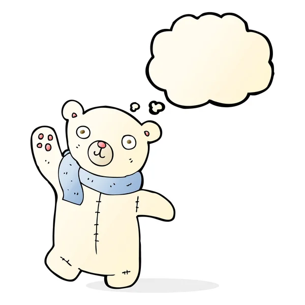 Lindo oso de peluche polar de dibujos animados con burbuja de pensamiento — Vector de stock