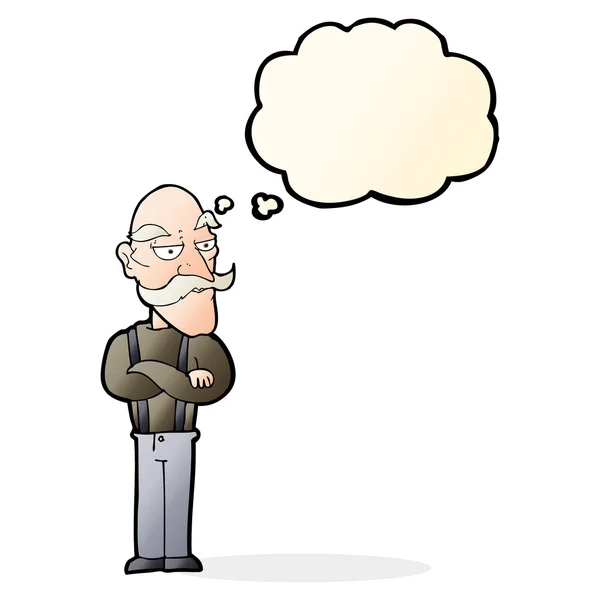 Karikatur langweilt alten Mann mit Gedankenblase — Stockvektor
