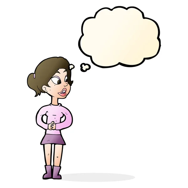 Tecknad flicka pratar med tanke bubbla — Stock vektor