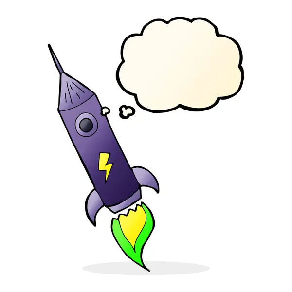Cartoon space rocket with thought bubble — Stock Vector