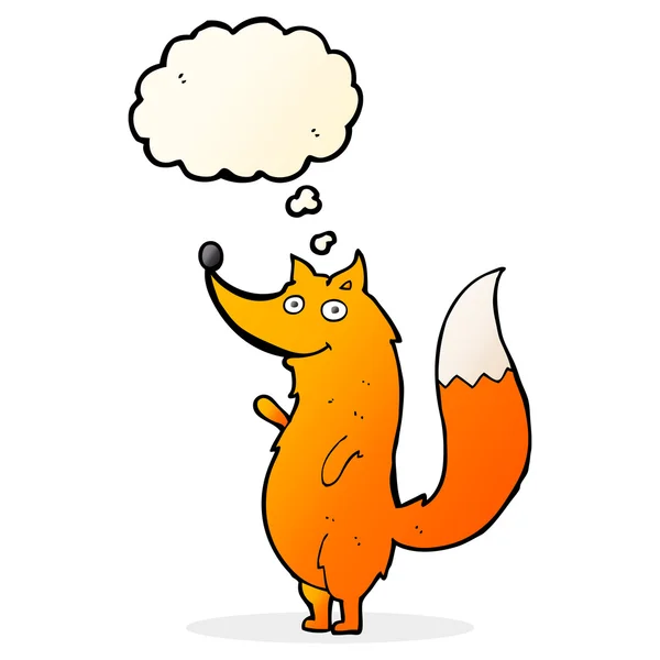 Dibujos animados ondeando zorro con burbuja de pensamiento — Archivo Imágenes Vectoriales