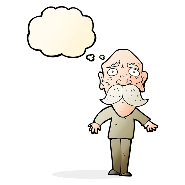 Karikatur trauriger alter Mann mit Gedankenblase — Stockvektor