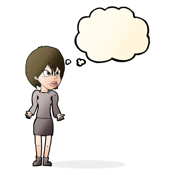 Cartoon annoyed woman with thought bubble — Stock Vector