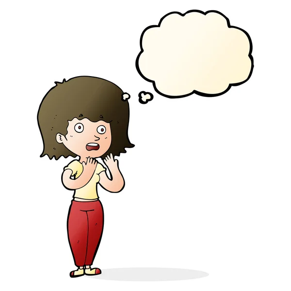 Cartoon shocked woman with thought bubble — Stock Vector