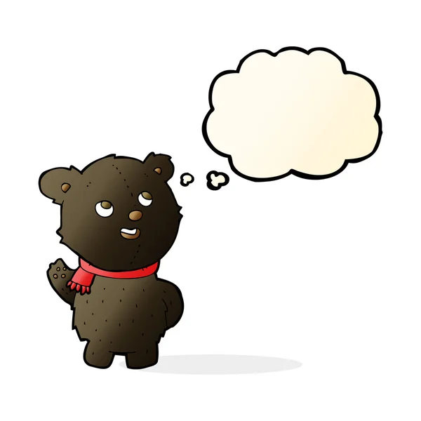 Kreslený roztomilé černé medvídě s myšlenkou bublina — Stockový vektor