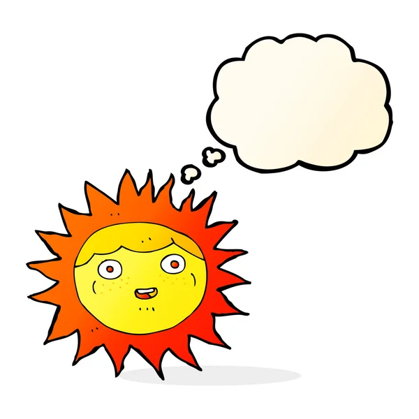 Sun kreslená postava s myšlenkou bublina — Stockový vektor