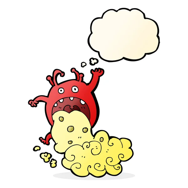 Karikatura hrubé monstrum je nemocný s myšlenkovou bublinou — Stockový vektor