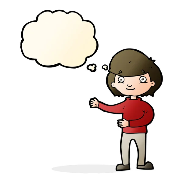 Cartoon gelukkig persoon met gedachte zeepbel — Stockvector
