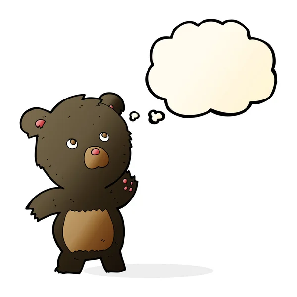 Cartoon curious black bear with thought bubble — Stock Vector