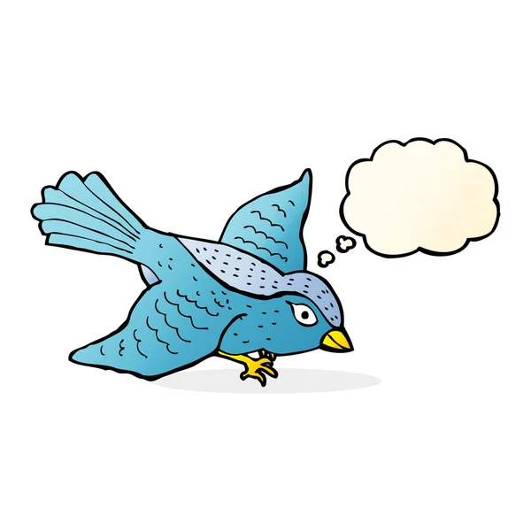 Pássaro voador desenhos animados com bolha de pensamento — Vetor de Stock