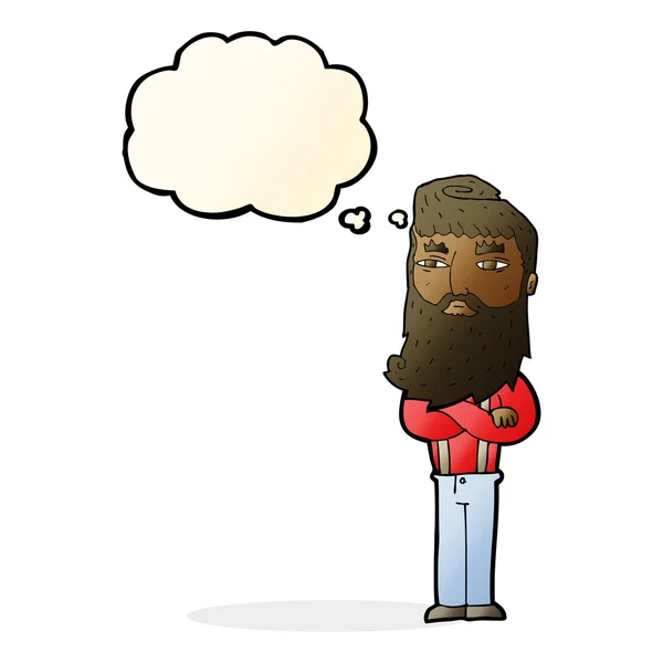 Cartoon serious man with beard with thought bubble — Stock Vector