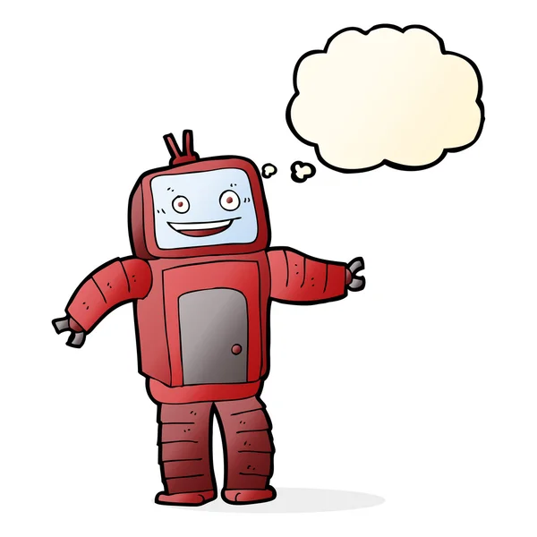 Cartone animato robot divertente con bolla di pensiero — Vettoriale Stock