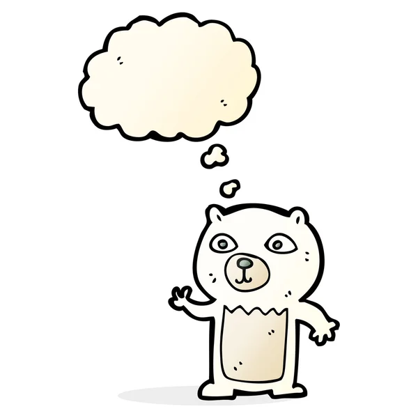 Kreslené mávání lední medvěd mládě s myšlenkovou bublinou — Stockový vektor