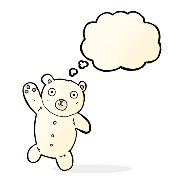 Dibujos animados lindo oso de peluche polar con burbuja de pensamiento — Vector de stock