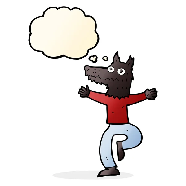 思考バブルを持つ漫画のオオカミ男 — ストックベクタ