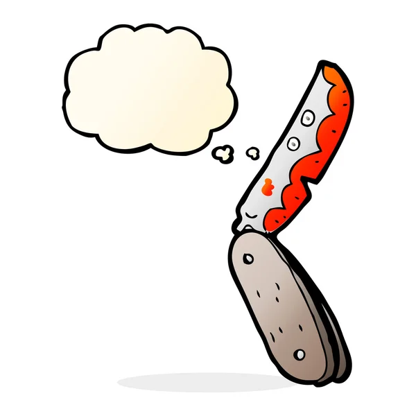 Cartoon bloody folding knife with thought bubble — Stock Vector
