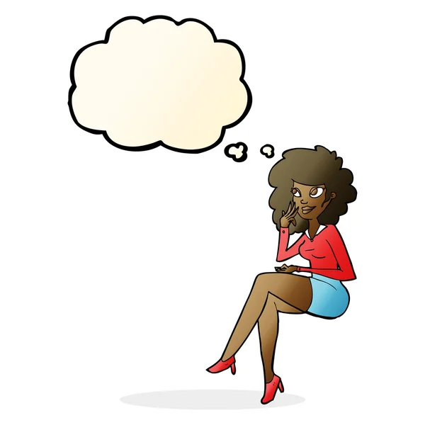 Cartoon office woman sitting with thought bubble — Stock Vector
