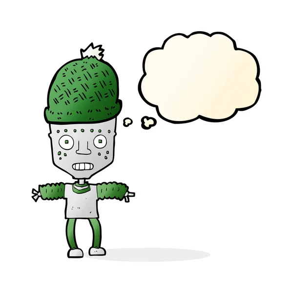 Γελοιογραφία ρομπότ που φοράει καπέλο με σκέψη φούσκα — Διανυσματικό Αρχείο