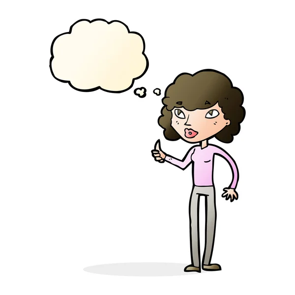 Femme dessin animé donnant pouces symbole avec bulle de pensée — Image vectorielle