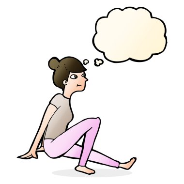 çizgi film kadın düşünce balonu ile oturuyordu