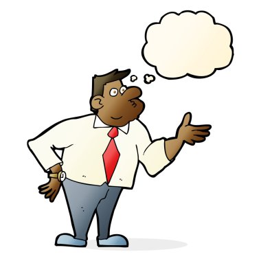 Çizgi film işadamı düşünce balonuyla soru soruyor