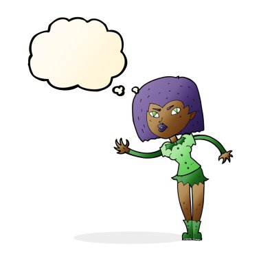 Düşünce baloncuğu olan vampir kız.