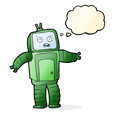 Düşünce baloncuklu komik robot.