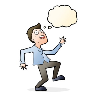 Düşünce baloncuğuyla panikleyen çizgi film adamı.