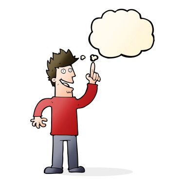 Düşünce baloncuğuyla harika bir fikri olan çizgi film adamı.