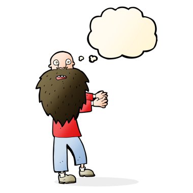 Düşünce baloncuğu olan sakallı yaşlı bir adam.