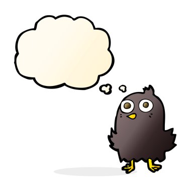 Düşünce baloncuklu komik çizgi film kuşu