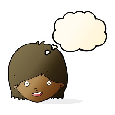 Düşünce baloncuklu mutlu kadın yüzü