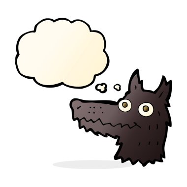 Düşünce baloncuklu bir kurt kafası.